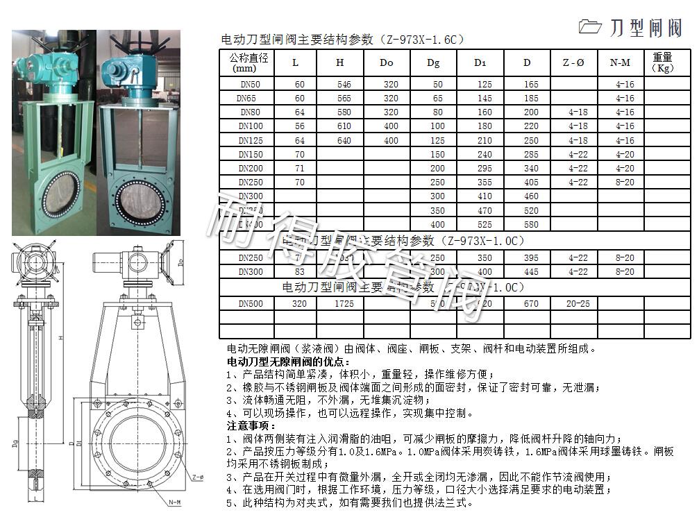 電動刀型閘閥產品參數